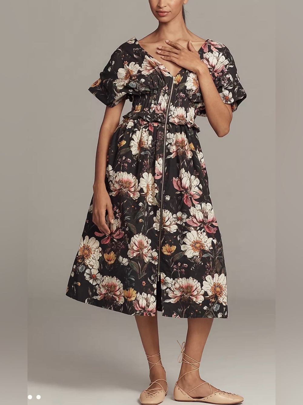 Anthropologie Zip Front  Multicolor Floral Midi Dress